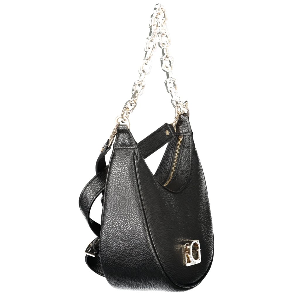Guess Jeans Black Polyethylene Women Handbag with chain shoulder handle and detachable strap.