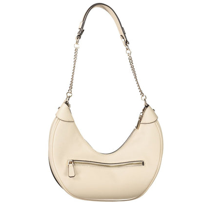 Guess Jeans Beige Polyethylene Women Handbag with chain shoulder handle and chic design.