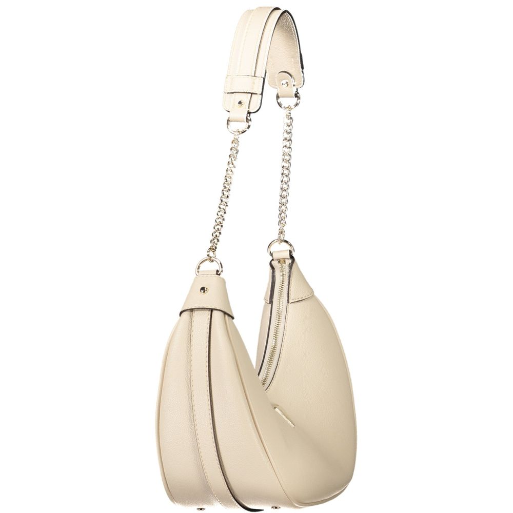 Guess Jeans Beige Polyethylene Women Handbag with chain shoulder handle, showcasing durability and style in chic beige color.