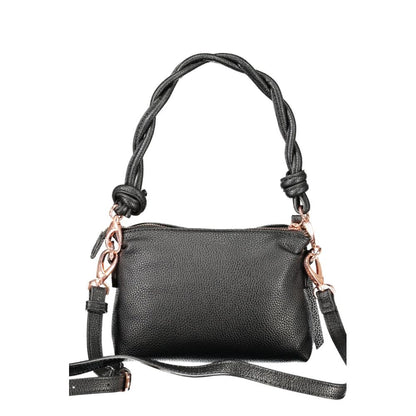 Mario Valentino Black Polyethylene Women Handbag with adjustable strap and signature logo, showcasing luxury fashion and functionality.