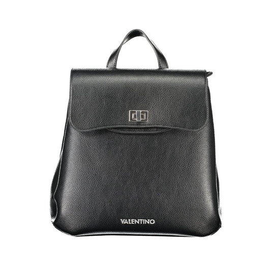 Mario Valentino Black Polyethylene Women Backpack with sleek design and secure swivel closure.
