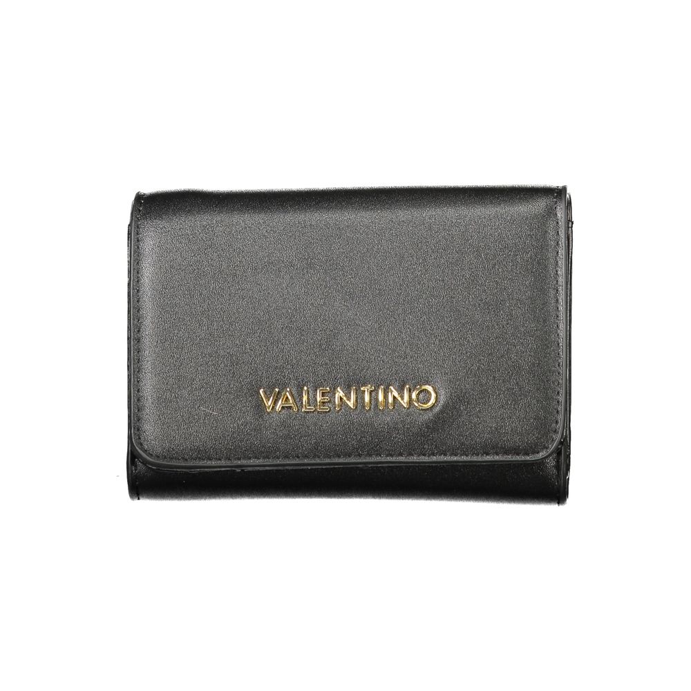 Mario Valentino Black Polyethylene Women Wallet with logo, chic design, and multiple compartments for cards and cash.