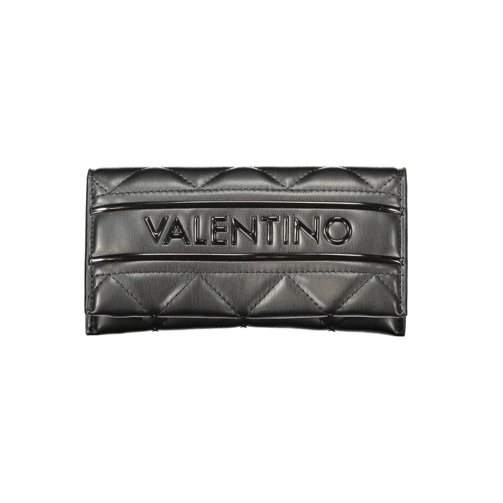 Mario Valentino Black Polyethylene Women Wallet with elegant quilted design and embossed logo on front.