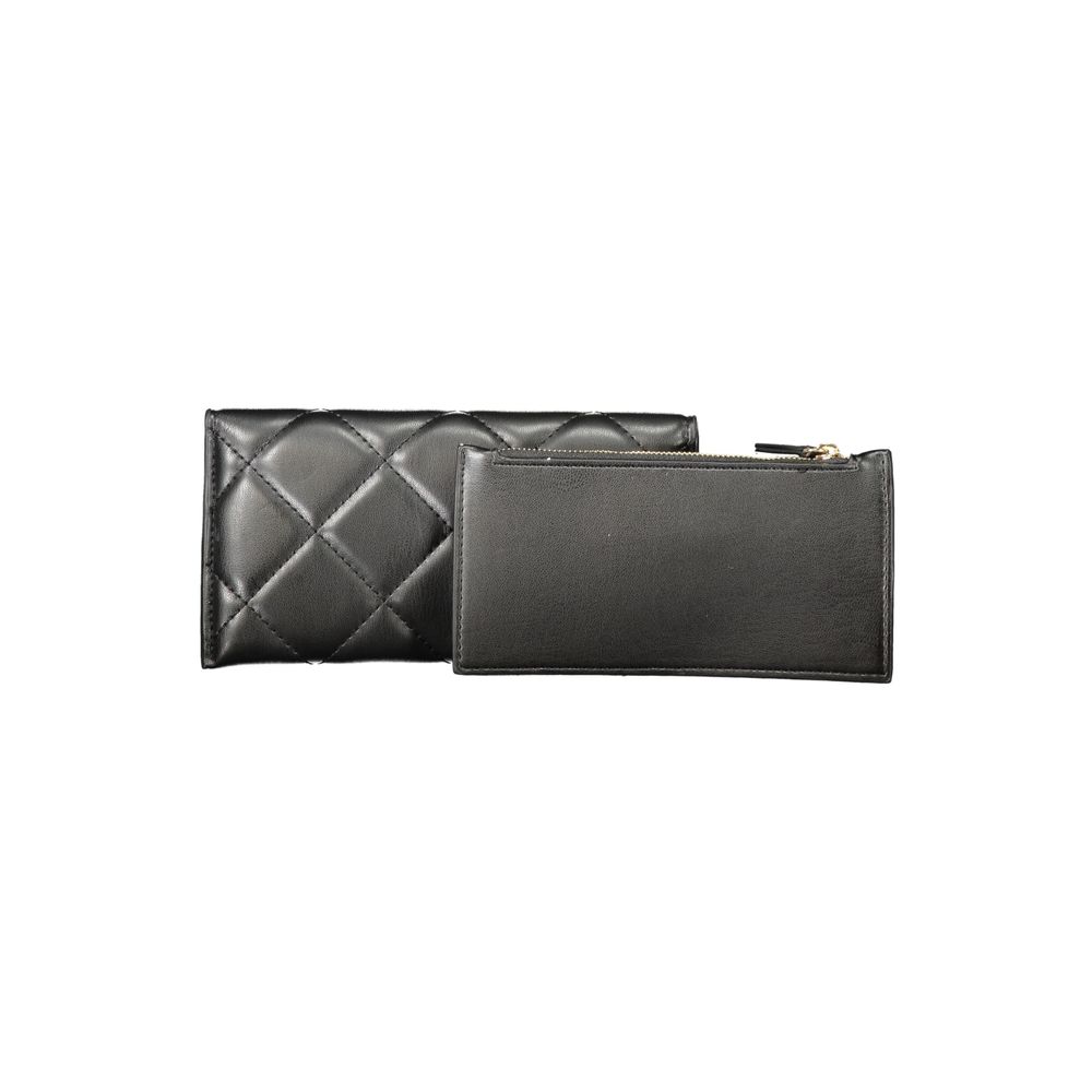 Mario Valentino Black Polyethylene Women Wallet with dual compartments and stylish design.