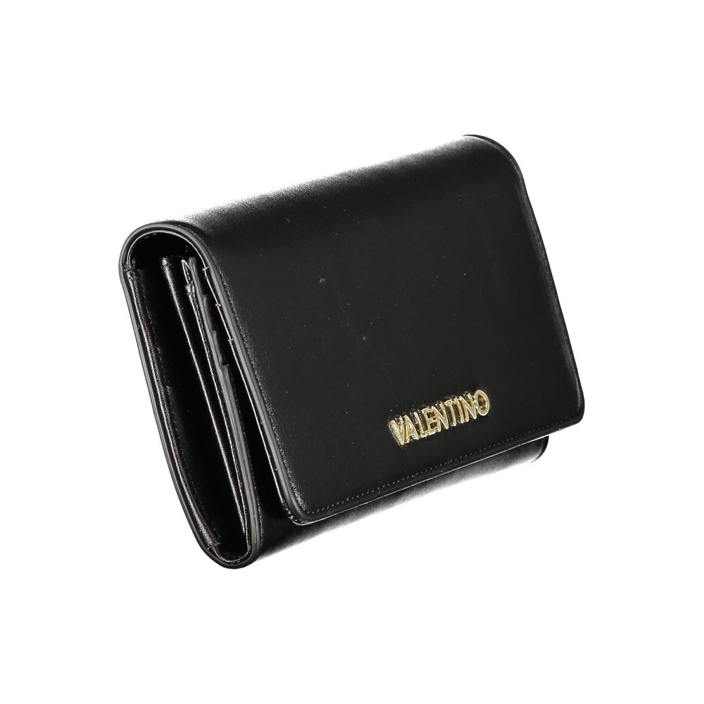 Mario Valentino Black Polyethylene Women Wallet with logo, sleek and elegant design for modern needs, eco-conscious craftsmanship.
