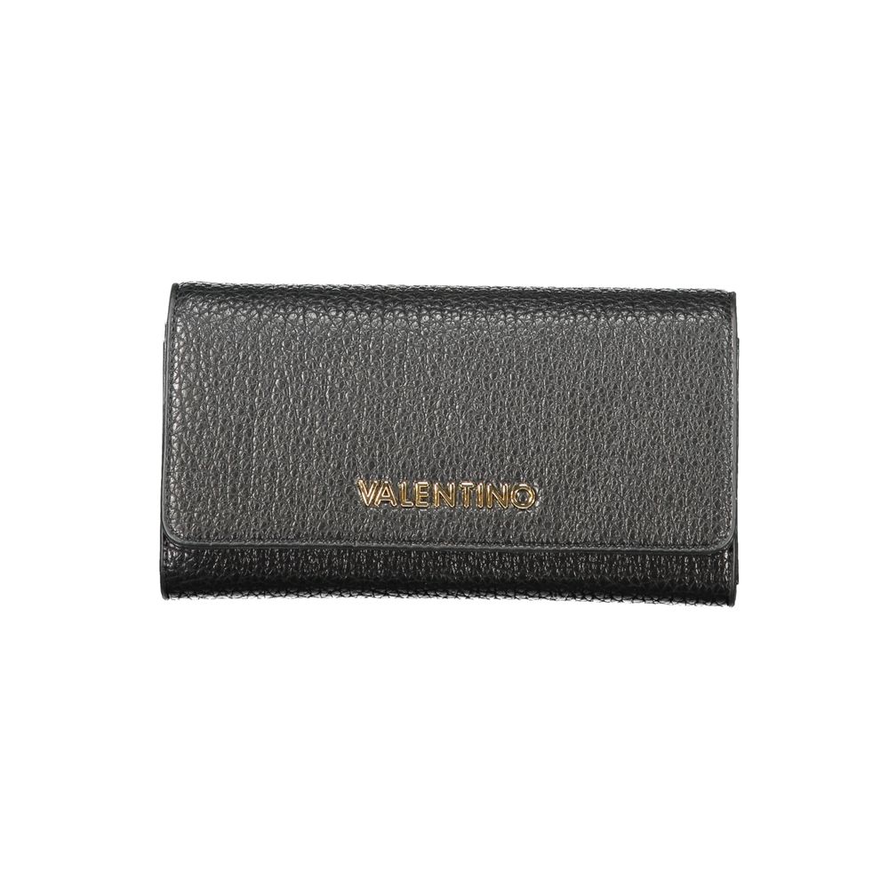 Mario Valentino Black Polyethylene Women Wallet with logo, offering elegance and ample storage for cards and coins.