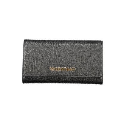 Mario Valentino Black Polyethylene Women Wallet with logo, offering elegance and ample storage for cards and coins.