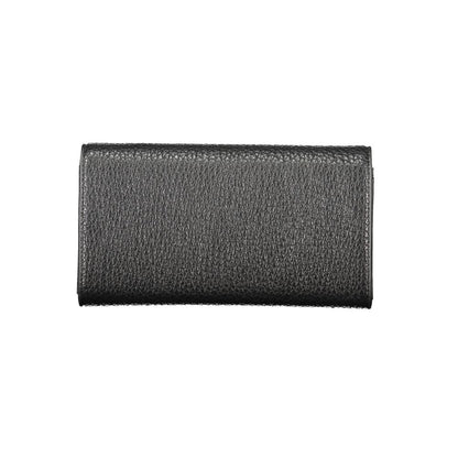 Mario Valentino Black Polyethylene Women Wallet with logo, offering style and sustainability, featuring spacious compartments for organization.