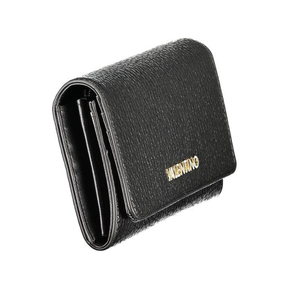 Mario Valentino Black Polyethylene Women Wallet with logo, stylish design, and spacious compartments for cards and coins.