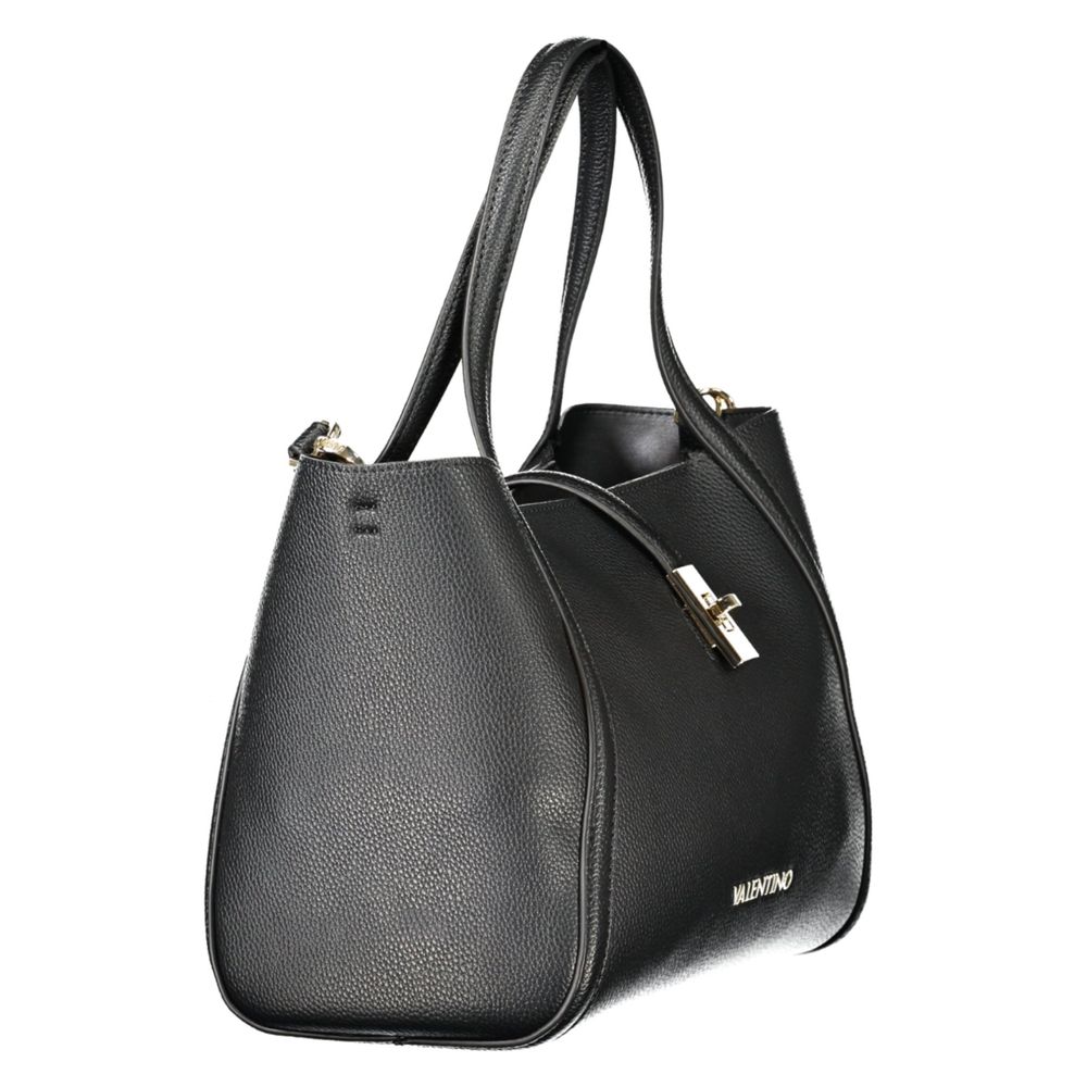 Mario Valentino Black Polyethylene Women Handbag showcasing luxurious design with dual handles and chic removable pouch.