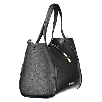 Mario Valentino Black Polyethylene Women Handbag showcasing luxurious design with dual handles and chic removable pouch.