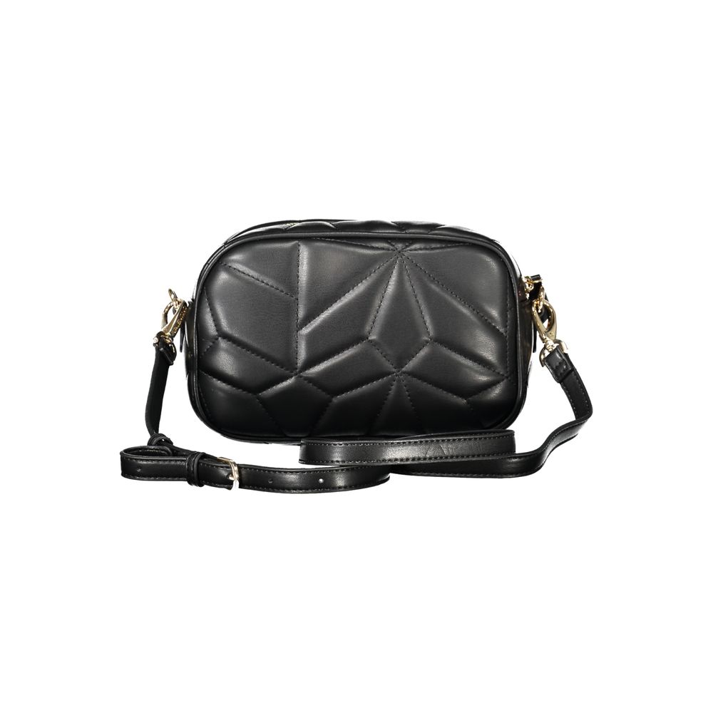 Mario Valentino Black Polyethylene Women Handbag with adjustable strap and zip closure, featuring stylish quilted design essentials organizer.