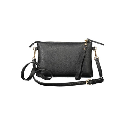 Mario Valentino Black Polyethylene Women Handbag with removable handle and adjustable strap, shown in a stylish design.