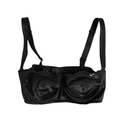 Dolce & Gabbana Black Silk Underwired Balconette Bra Underwear