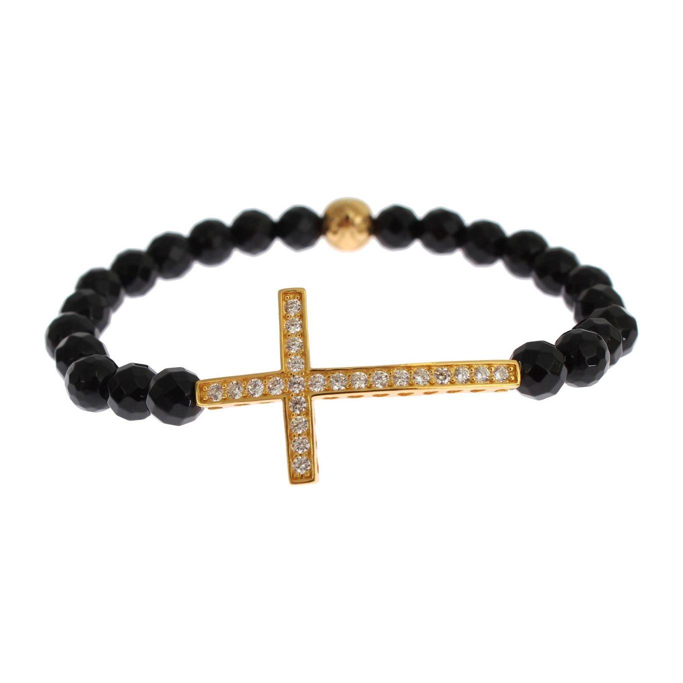 Nialaya Agate Stone Gold CZ Cross 925 Silver Bracelet