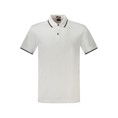 Hugo Boss White Cotton Polo Shirt with short sleeves, slim fit, 2 buttons, contrasting details, application, embroidery, logo
