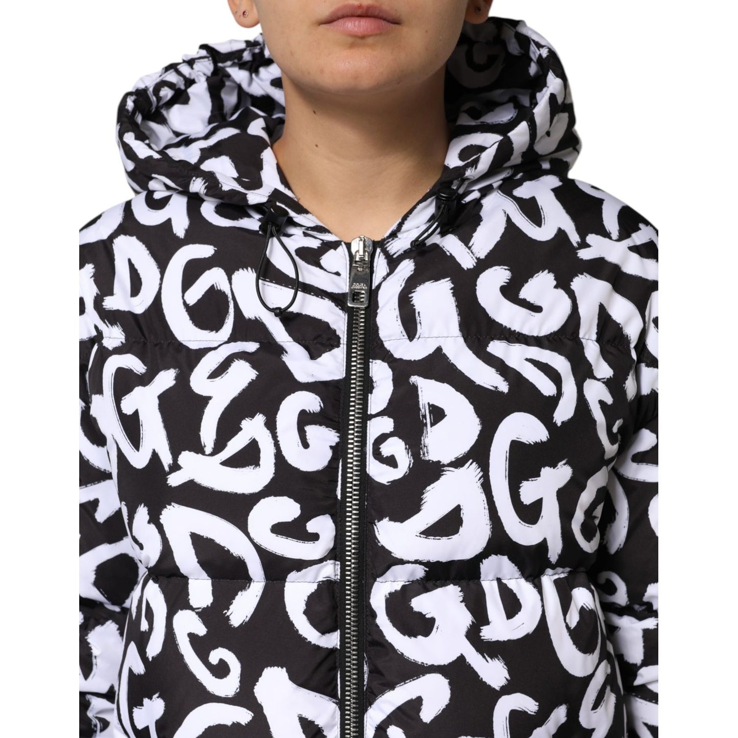 Dolce & Gabbana Black White DG Mania Hooded Long Coat Jacket