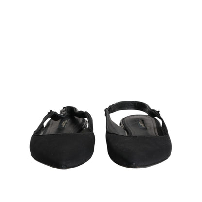 Dolce & Gabbana Black Crystal Charmeuse Slingback Shoes