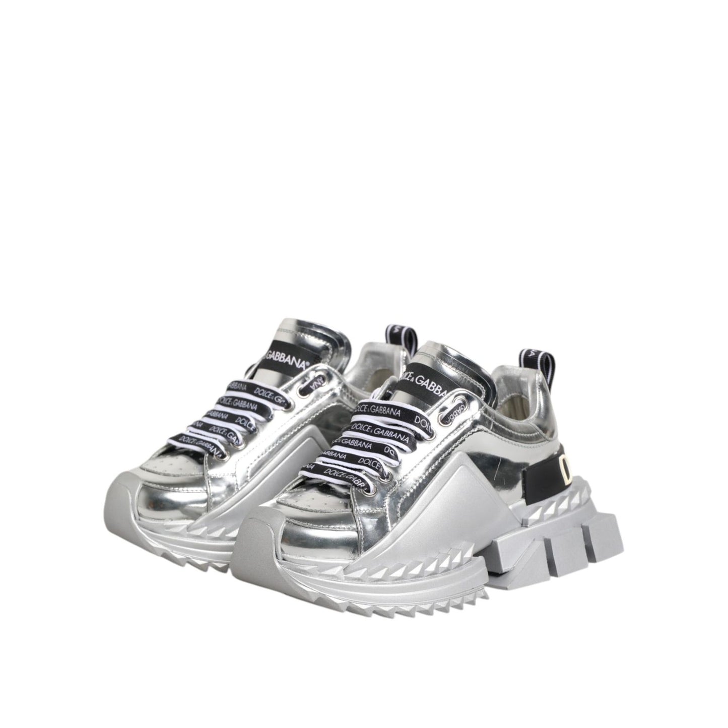 Dolce & Gabbana Silver Leather Super Queen Sneakers Shoes