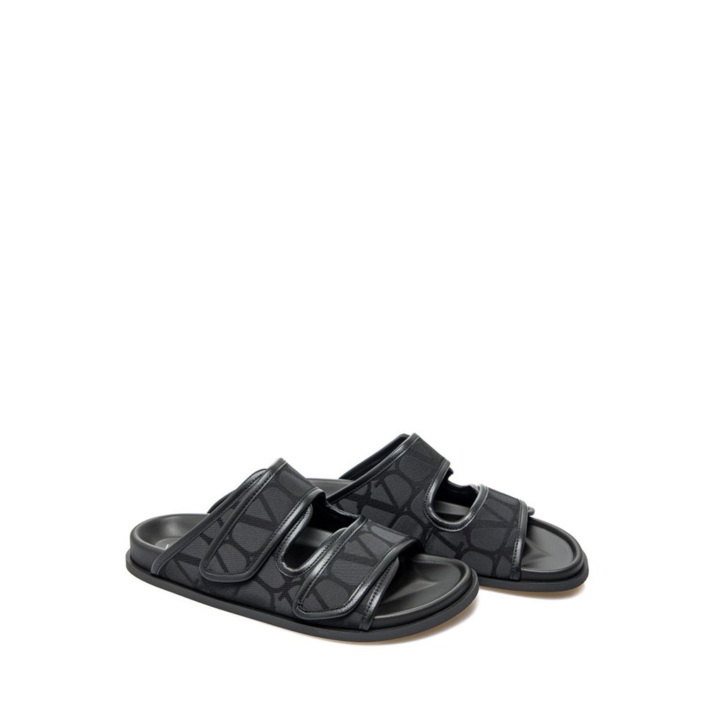Valentino Garavani Black Fabric Flat Sandals
