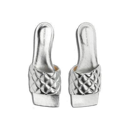 Bottega Veneta Silver Calfskin Slippers