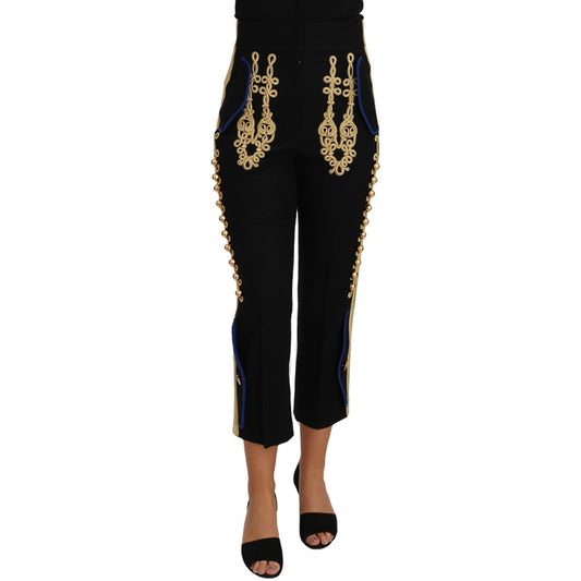 Dolce & Gabbana Military Embellished Pants Black Gold Dress Pant
