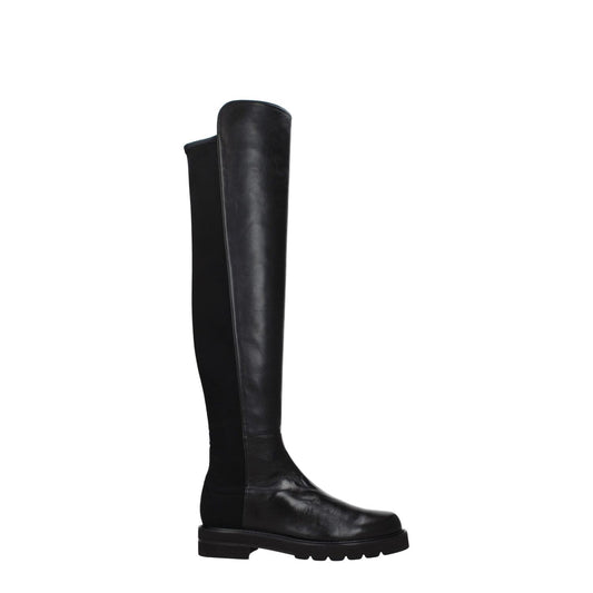 Stuart Weitzman Black Leather Over The Knee boot with aged effect, casual style, rubber sole, 3.5 cm heel, and round toe.