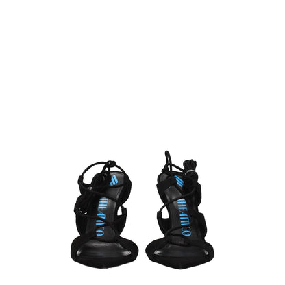 The Attico Black Leather Stiletto Heel Sandals