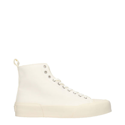 Jil Sander Beige Fabric High Top Sneakers with logo and lace-up closure, round toe, rubber sole, mid heels, sporty glam style, MPN J32WS0035P5242102