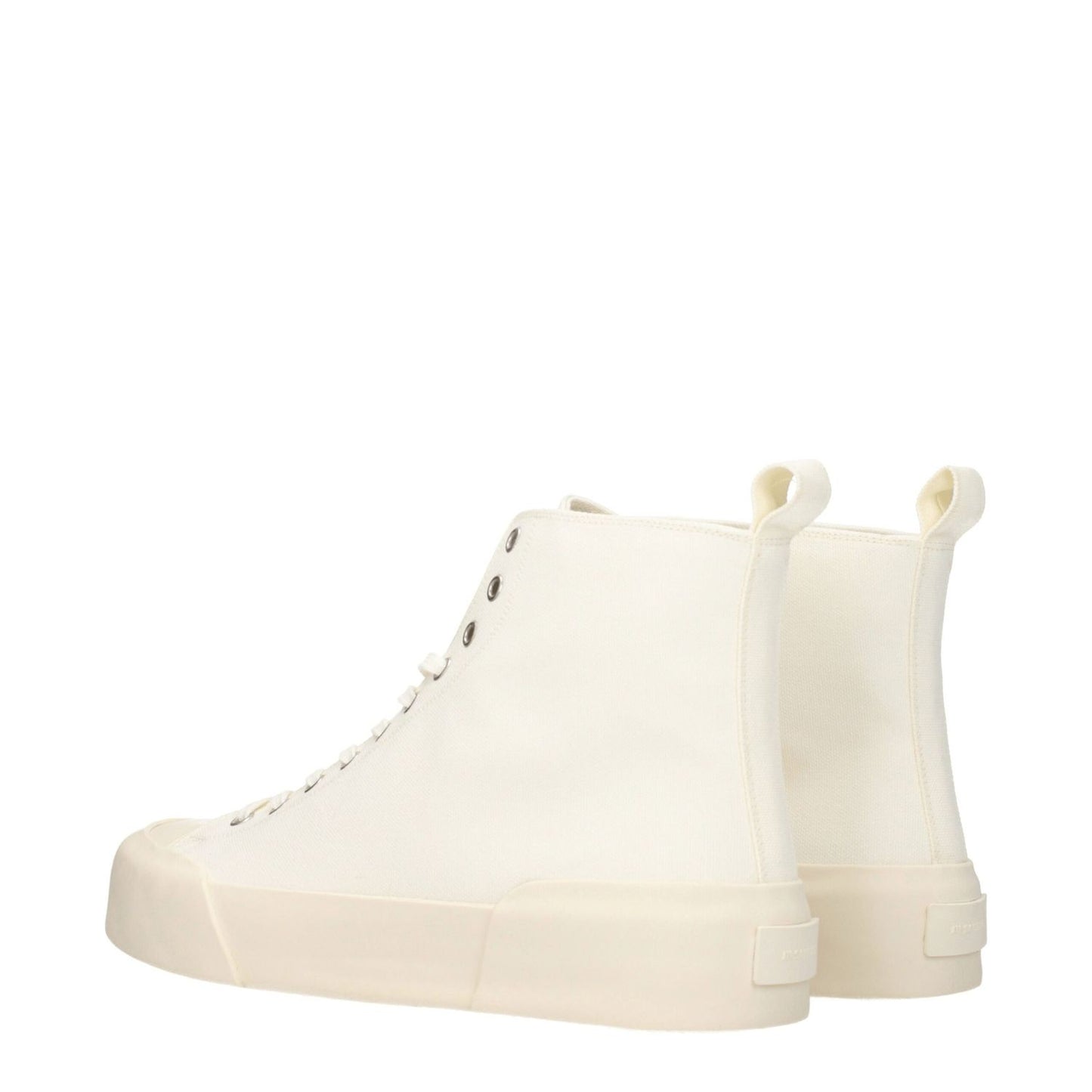 Jil Sander Beige Fabric High Top Sneakers with lace-up closure and rubber sole, side view