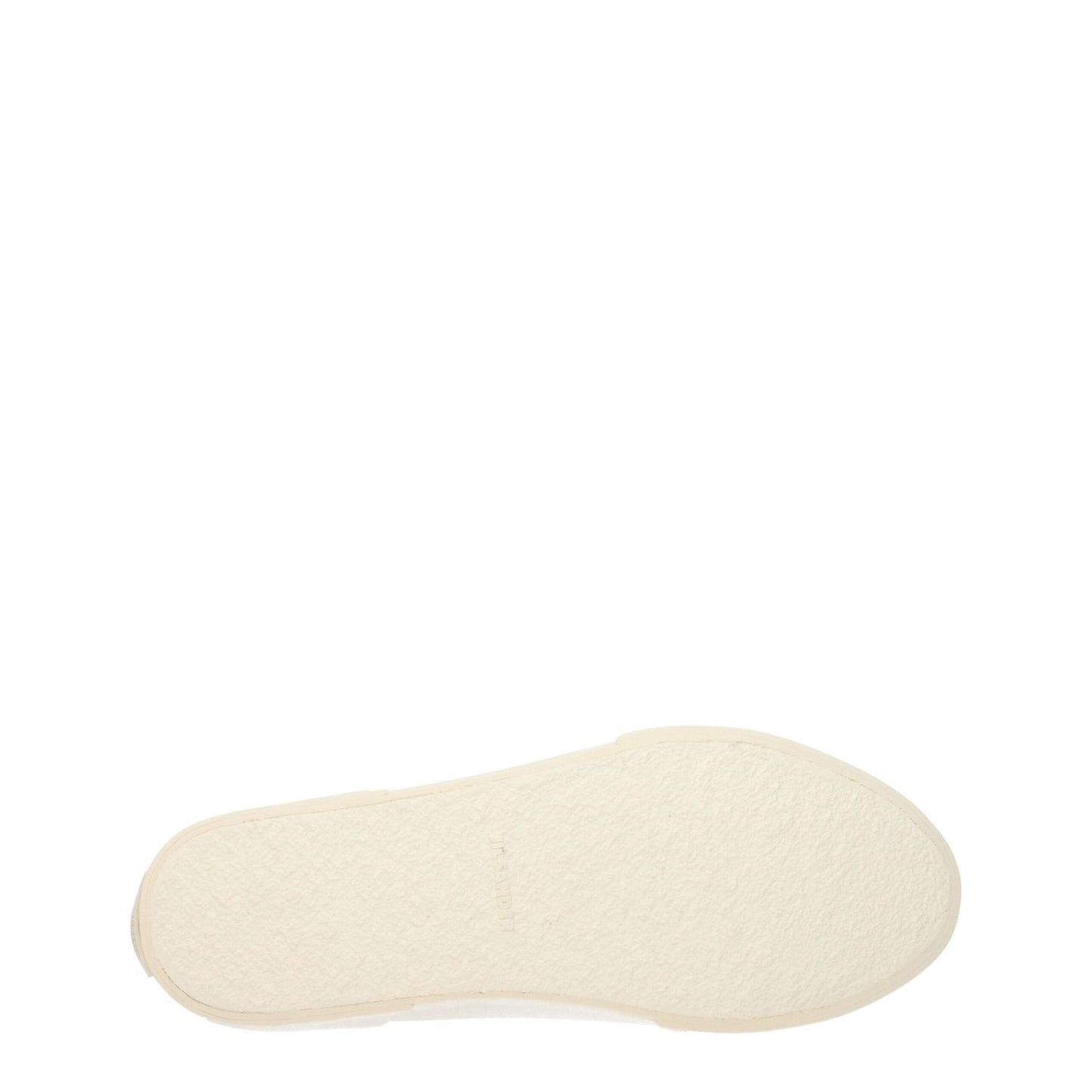 Sole view of Jil Sander Beige Fabric High Top Sneakers, featuring rubber outsole and ivory color.