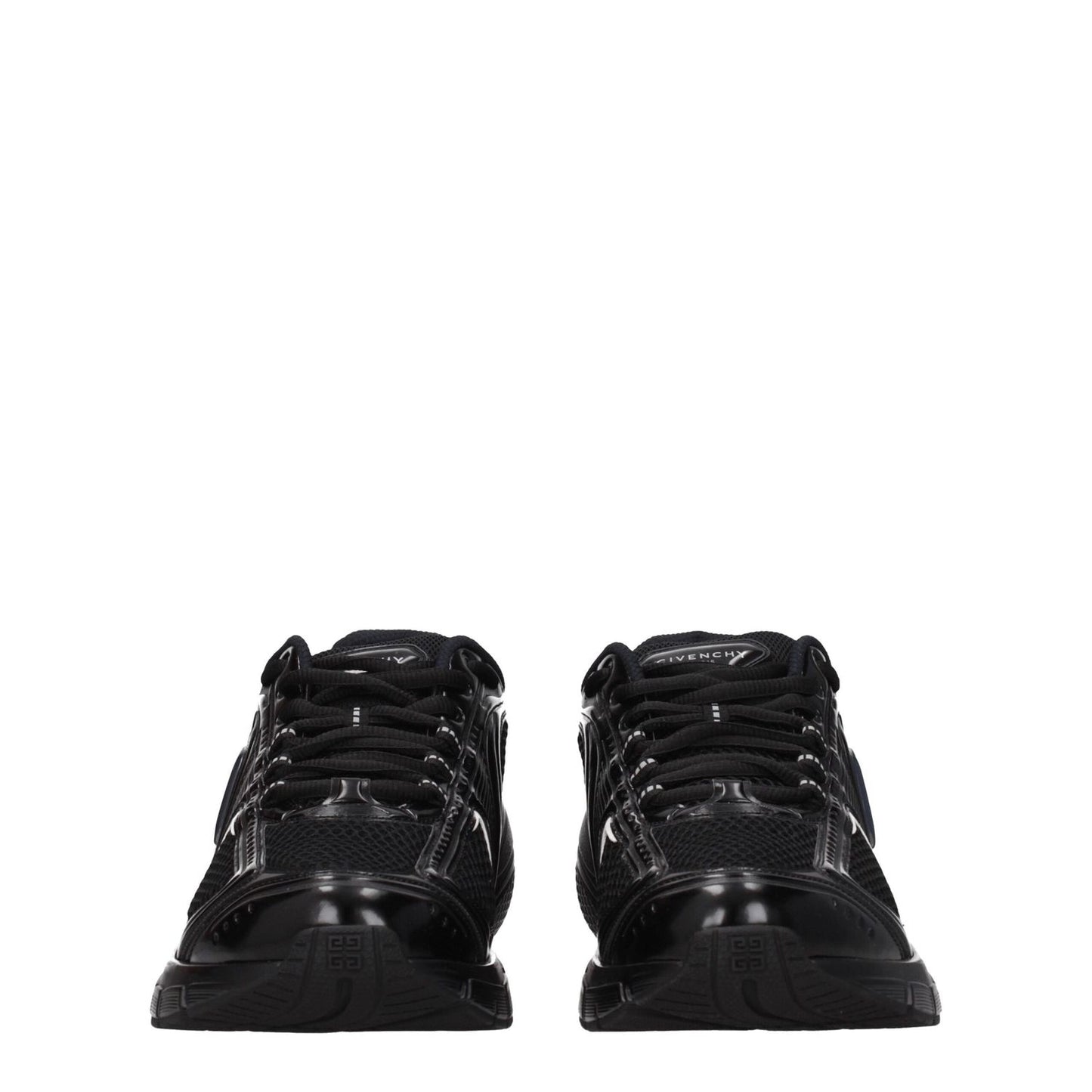 Front view of Givenchy Black Fabric Athletic Sneakers with lace-up closure, round toe, and rubber sole.