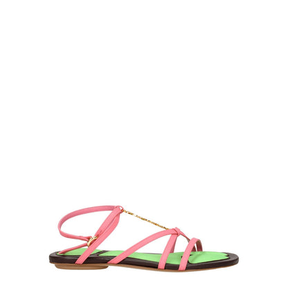 Jacquemus Pink Leather Flat Sandals with gold details, open toe, buckle closure, and leather sole. Casual style MPN 231FO0563073430.