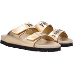 Palm Angels Gold Leather Slippers Sandals PA-8547326394633-EU36/US6