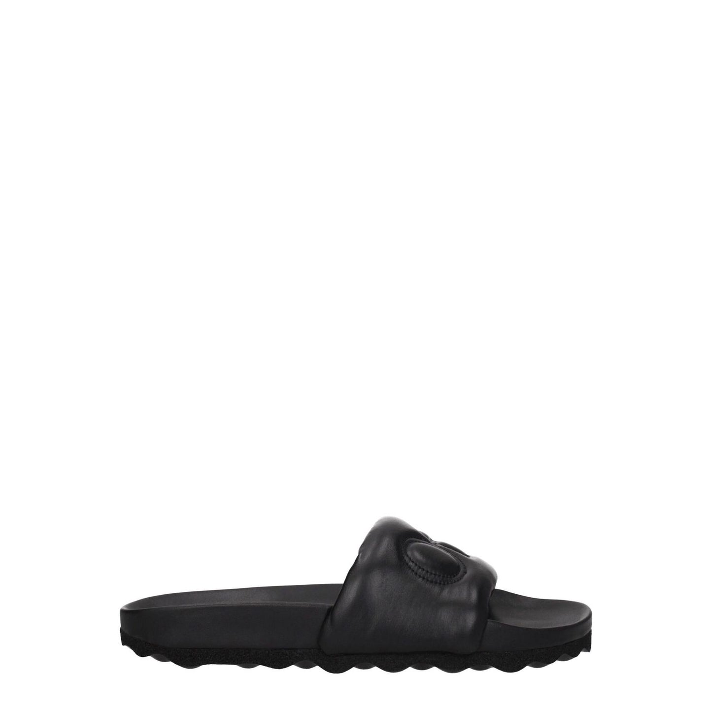 Off-White Black Leather Slippers with front logo, casual style, round toe, rubber sole, model OMIT001LEA0011010, low flat heel.