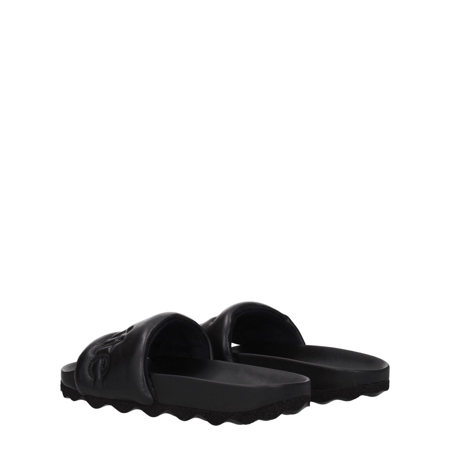 Off-White Black Leather Slippers with logo detail, casual design, rubber sole, and low flat heel, style code OMIT001LEA0011010.