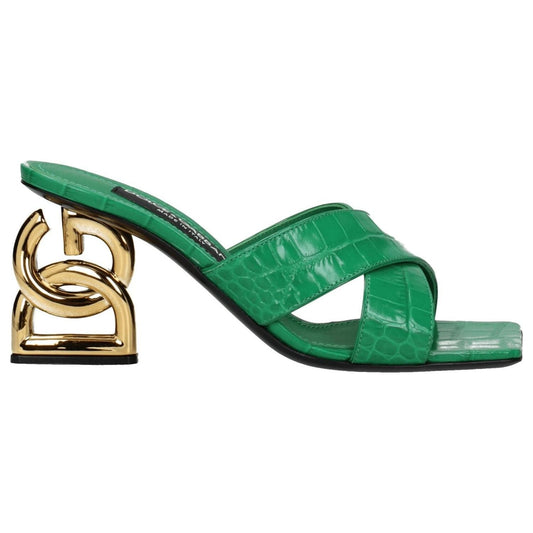 Dolce & Gabbana Green Leather Flat Sandals DO-8547347464457-EU36/US6