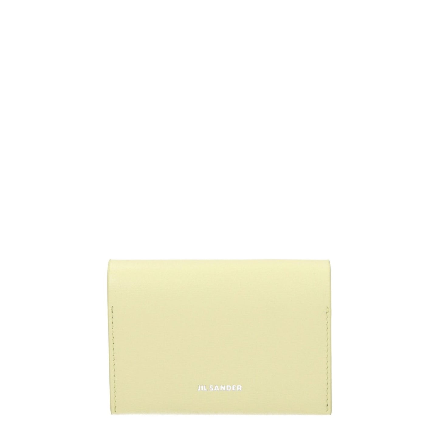 Jil Sander Yellow Leather Cardholder with logo, front view, 3 card slots, 7.5x10 cm, button closure, casual style, lemon secondary color.