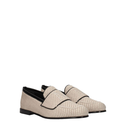 Max Mara Beige Fabric Slip-On Loafers with round toe and leather sole, featuring front logo. Casual style with hot desert accents.