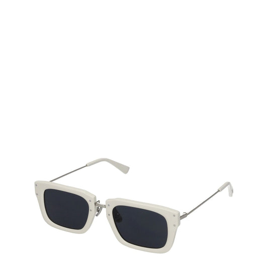 Jacquemus White Acetate Sunglasses with square frame and dark lenses, featuring a silver steel accent, includes protective case.