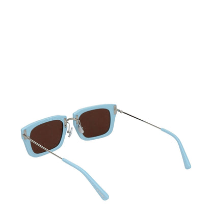 Jacquemus Light Blue Acetate Sunglasses with square frame and dark lenses, shown with steel arms and silver accents, case included.