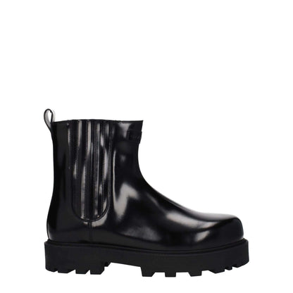 Givenchy Black Leather Ankle Boots with front and back logo, rubber sole, round toe, mid heels, style casual, MPN BH7016H1LQ001.
