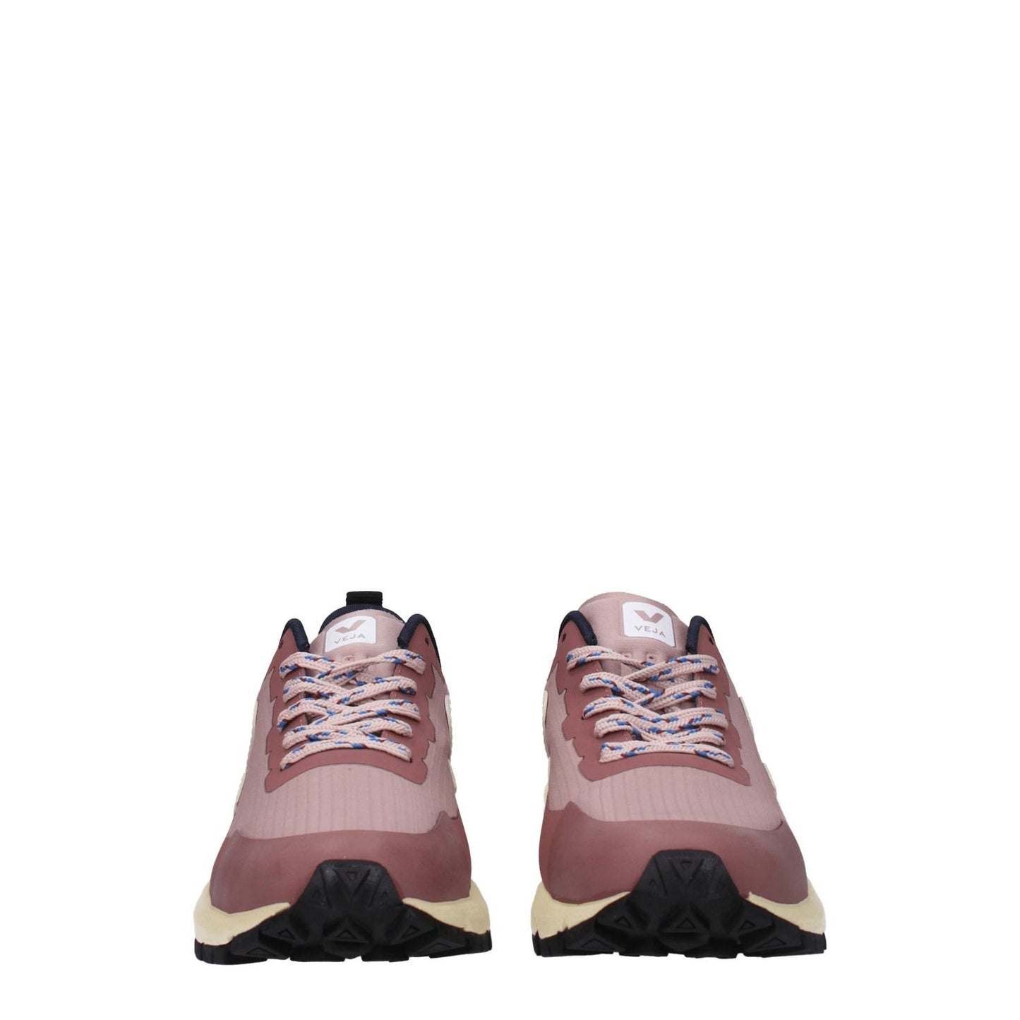 Veja Pink Fabric Athletic Sneakers with lace-up closure, rubber sole, sporty glam style, and front logo design.
