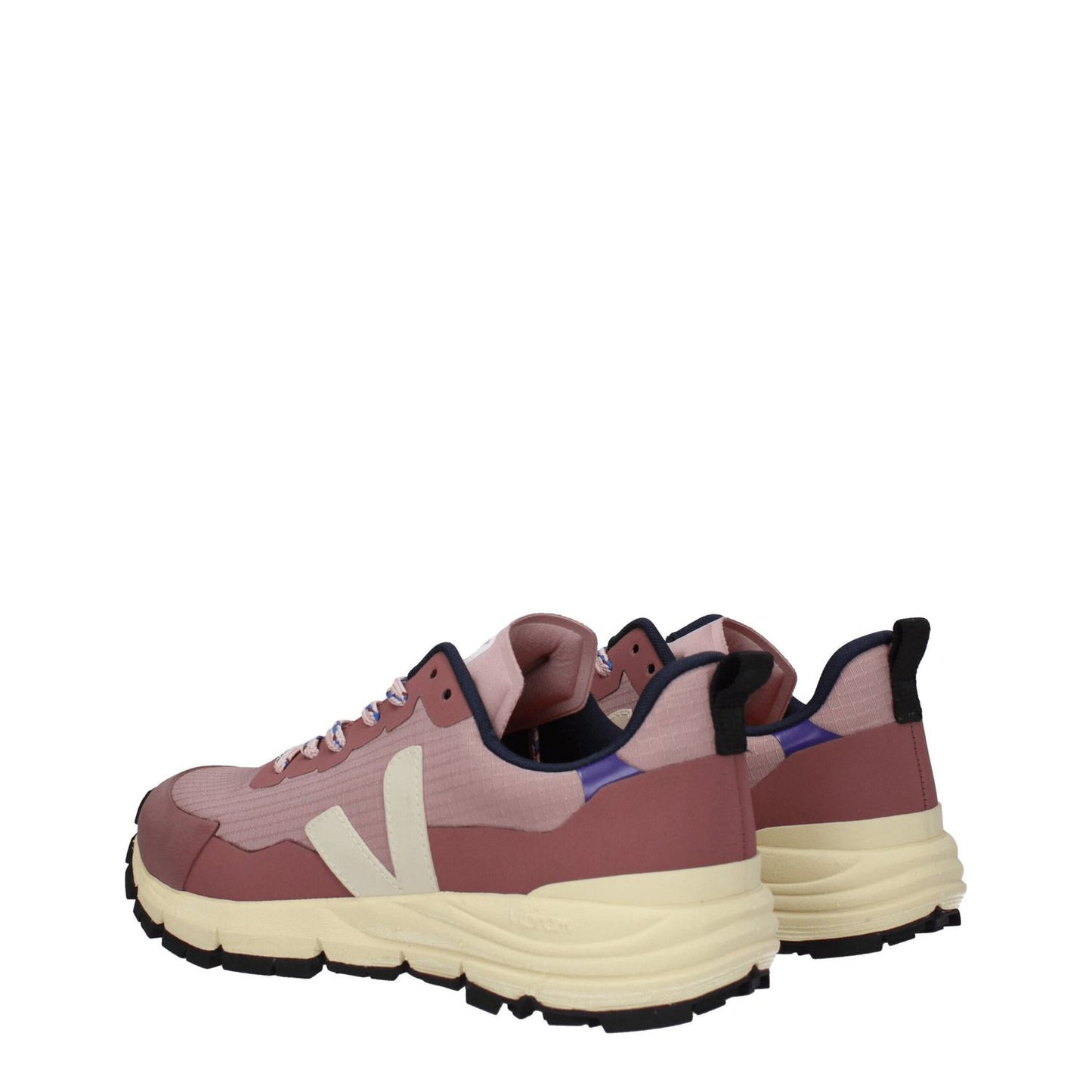 Veja Pink Fabric Athletic Sneakers with round toe, side detail, and lace-up closure, featuring rubber sole and front logo for a sporty glam look.