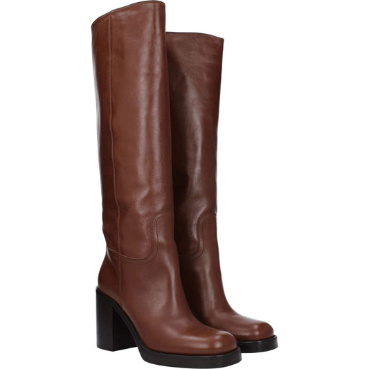 Prada Brown Leather High Heel Boots PR-8547437248777-EU39/US9