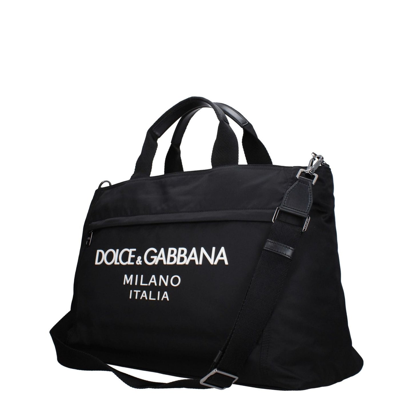 Dolce & Gabbana Black Fabric Luggage And Travel with logo, adjustable and removable shoulder strap, zip closure; ideal for casual use.