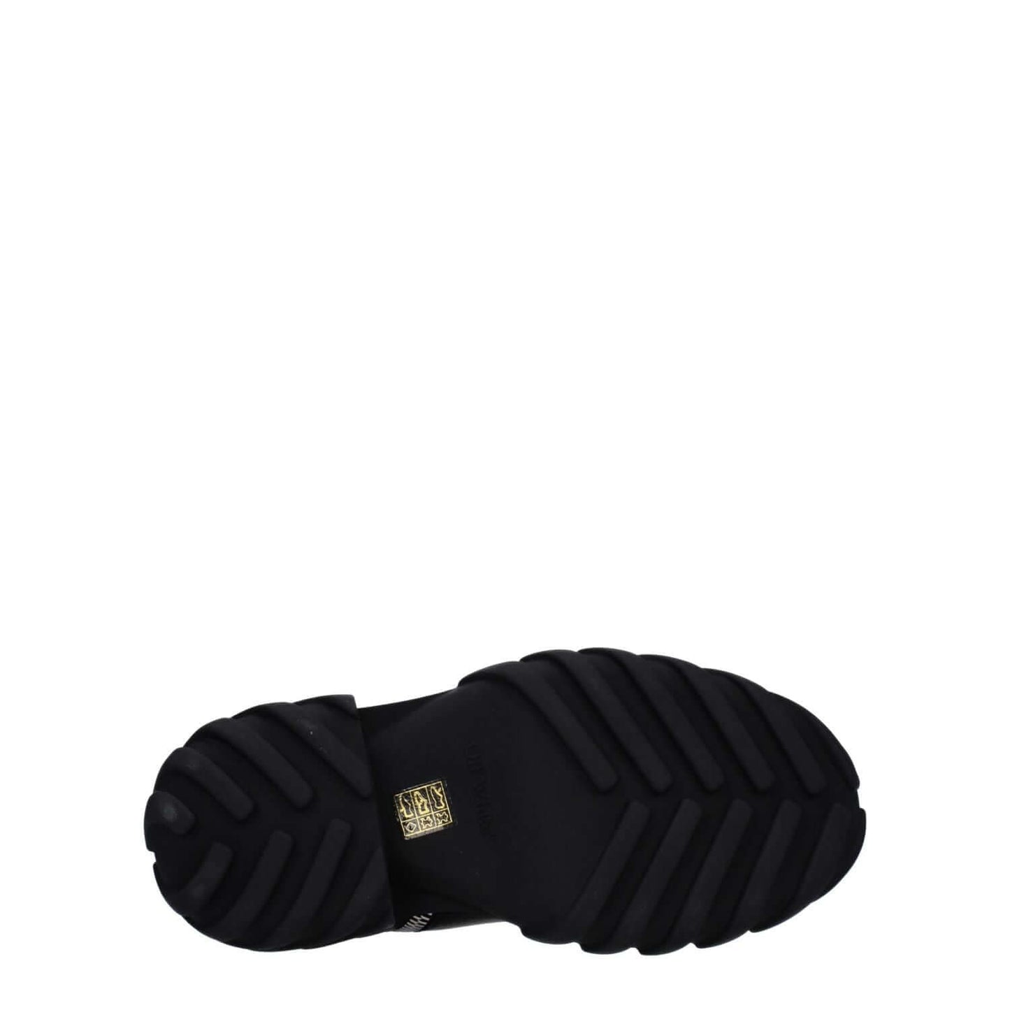 Sole view of Off-White Black Leather Ankle Boots with rubber tread design.