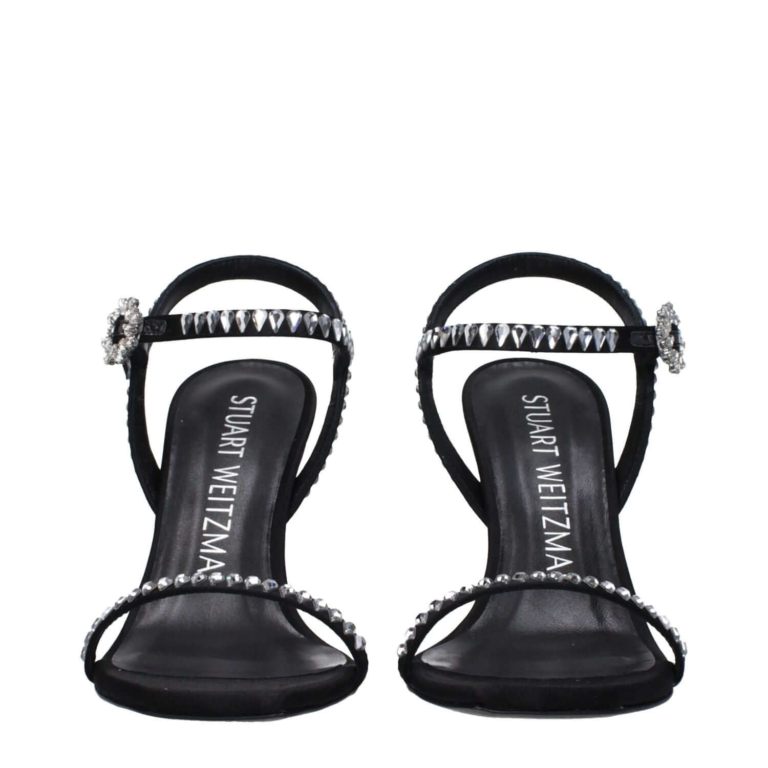 Stuart Weitzman Black Satin Stiletto Heel Sandals