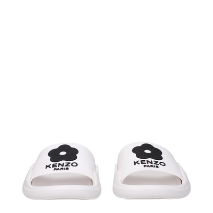 Kenzo White Cotton Slippers with rubber sole, open toe, designed for casual wear, featuring front logo.