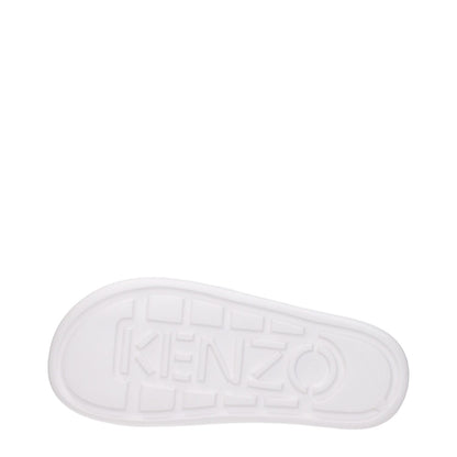 Kenzo White Cotton Slippers with rubber sole featuring embossed logo, designed for casual style and comfort.